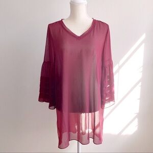 Soft Surroundings Dark Red Sheer Le Manoir Tunic Top